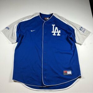 Los Angeles Dodgers Jersey Mens XL Blue Nike Button Blank Nationals Embroidery
